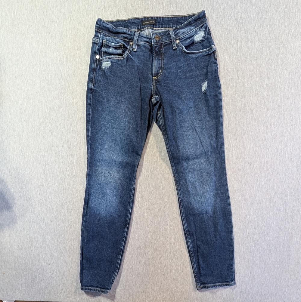 Silver Jeans Boyfriend Women's 28 X 29 Distressed Blue Mid Rise